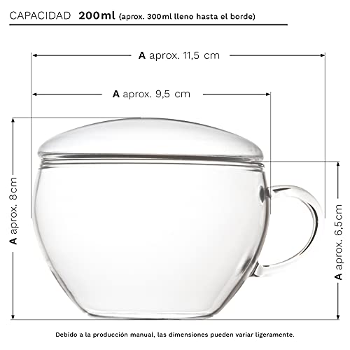 Creano Taza de Té con Tapa, Práctica para Flor di Tèlini o Bolsita de Té, Latte Macchiato, Café | 200ml - Imagen 3