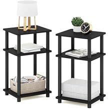 Furinno Just 3-Tier Turn-N-Tube End Table / Side Table / Night Stand / Bedside Table with Plastic Poles, 2-Pack, Americano/Black