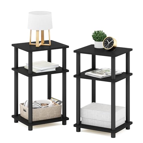 Furinno Just 3-Tier Turn-N-Tube End Table / Side Table / Night Stand / Bedside Table with Plastic Poles, 2-Pack, Americano/Black by Furinno - Used condition - US$23.85