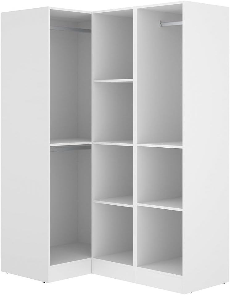 Interno view dell'armadio angolare LISTOWEL con ripiani e aste appendiabiti