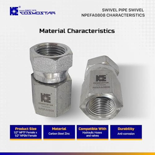 Image of Cosmostar 1 /2 inch NPTF Female x 1 /2 inch NPSM Swivel Pipe Swivel, Hydraulic Adapter