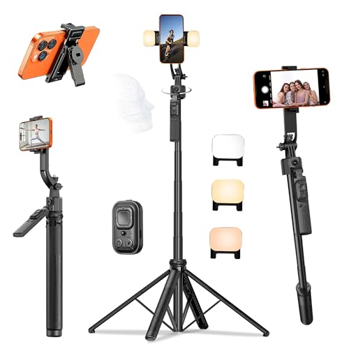 63" Tripod for iPhone with Light Remote, Detachable Phone Holder,