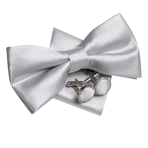 Image of Hi-Tie Bow Ties for Men Pre-Tied Pocket Square with Cufflinks Mens Bowtie Sets for Wedding Formal Party