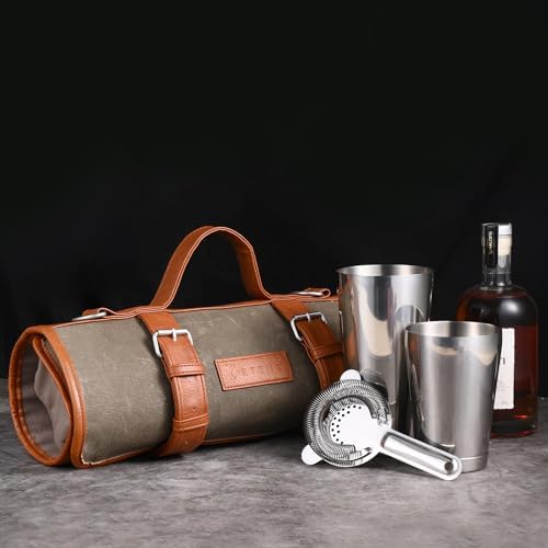 Travel Bartender Kit – 22-Pc Bartending Kit with Bar Tools Bartender Accessories, Waxed Canvas Tool Bag – Professional Stainless Steel Bar Tools Set with Standard Jigger, Unbreakable Squeezer - Thumbnail 4