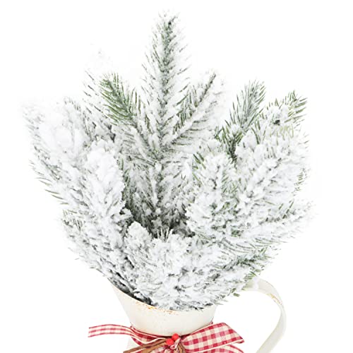 10Pcs Frosted Artificial Pine Needles Branches 9.5 Inches Christmas Fake Snowy Pine Picks Twigs Winter Sprays Greenery Stems For Christmas Tree Diy Garlands Wreaths Crafts Home Holiday Decorations #TOP4