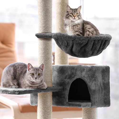 Large Cat Tree Hammock, Bed Attachments - A Cozy, Deep Basket Replacement Parts Accessory, Add-Ons Accessories in Queen Size Design for Cat Tower (Diameter: 12.4\") (Grey) - Thumbnail 5