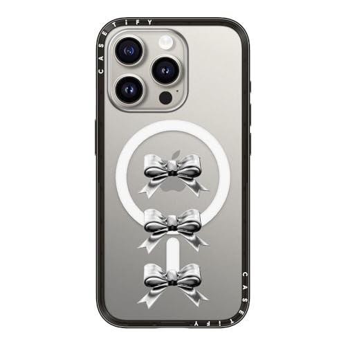CASETiFY �R���p�N�g iPhone 15 Pro �P�[�X [MagSafe�Ή�/���^ �y��/�ϏՌ�] - Chrome Bows - �u���b�N