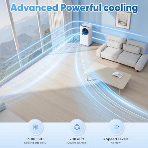 Portable Air Conditioners, 16000 BTU 6-in-1 Cooling, Dehumidifier & Fan, Ultra Quiet with 24H Smart Timer, Auto Shut-Off & Child Lock for Home/Bedroom/Office - Image 5