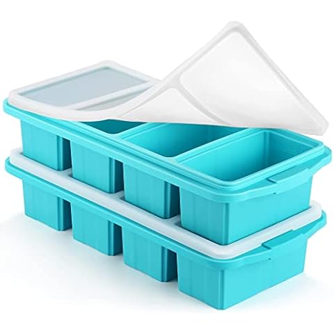 Ztomine Silicone Freezer Tray With Lid - Silicone Freezer Food Molds- Large Ice Cube Tray,Silicone Freezer Container,Freeze & Store Soup, Sauce, Broth,Leftovers - Makes 4 Perfect 1 Cup Cover