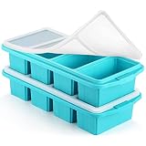 Ztomine Vassoio in silicone per congelatore con coperchio - Stampi per alimenti in silicone per congelatore - Grande vassoio per cubetti di ghiaccio, contenitore in silicone per congelatore, congela e