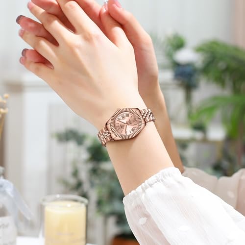 Image of NIBOSI Watches for Woman Analog Quartz Stainless Steel Diamond Rose Gold Green Small Dial Women Watches Classic Wrist Watch Date Waterproof