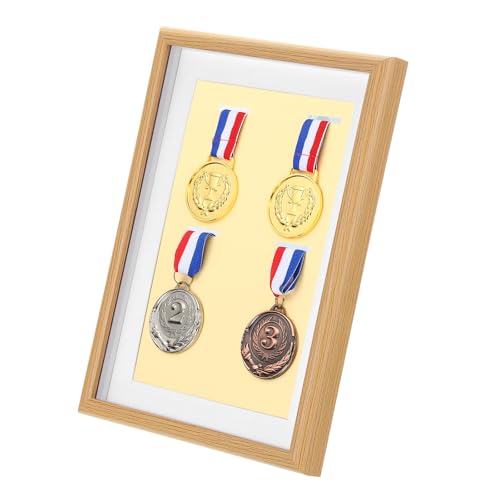 Espositore per Medaglie 4 Cornici Cornice Esposizione Sportive per Foto Maratona Nuoto Triathlon A4 Pioppo