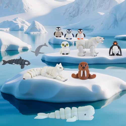 Image of 14PCS 3D Printed Arctic Animals Figurines Toys, Realistic Polar Animal Toy