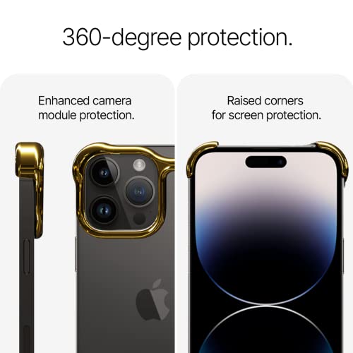 Arc Pulse Designed For Iphone 14 Pro Phone Case (2023), Sleek Minimalist Protective Shock Absorption Aerospace Grade Aluminum Shells + Elastomer Inlays Easy Fit 6.12 Inch (Aluminum Mirror Polish Gold) #TOP4