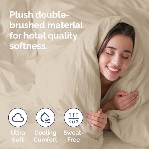 Image of Duvet Cover Full Size Set - Extra Soft Full Duvet Cover 80 inch x 90 inch with 2 Pillow Shams for Women, Men, Kids & Teens - Hotel Luxury, Easy-Care w / Zipper Closures & Ties - Comfy and Breathable (Wheat)