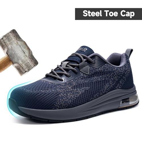 Image of Non Slip Cushioned Steel Toe Work Shoes for Men | Breathable material Lightweight Anti-fatighe ASTM Certified Tuck the Laces