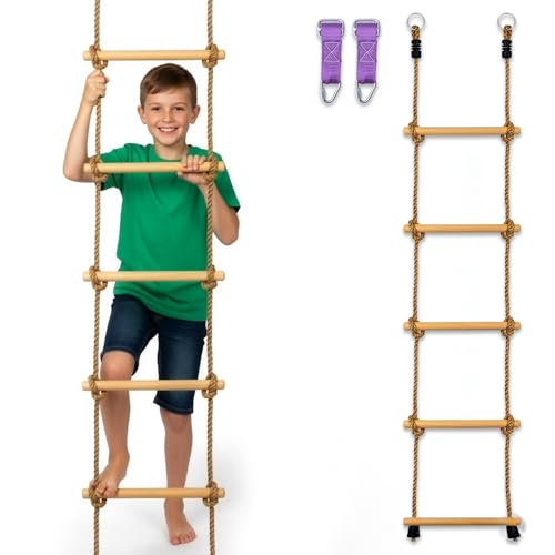 Trailblaze Wooden Rope Ladder for Kids – 6ft Outdoor...