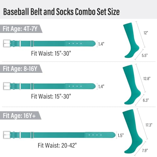 Image of Baseball Socks and Belt for Youth Adult Softball Socks Combo Elastic Waist Belt for Men Kids Boys Girls Women JASGOOD
