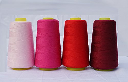 4 x 3000 yardas Rosado Rosa caliente rojo borgoña 40s 2 402 Tex 27 Entradas Tamaño 120 Carretes Poliéster PP SP Hilo de coser Mano Máquina industrial Bordado Hilo Pantalones Lona Acolchado Serger Ropa Cover