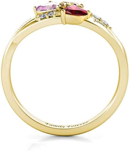 URONE Mothers Rings With 3 Birthstones Sterling Silver Custom Name Ring Personalized Rings For Women Girls