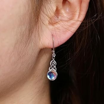 REDSUN Maansteen oorbellen 925 sterling zilver achtpuntige ster ster / maansteen oorbellen regenboog maansteen sieraden voor meisjes moeder dochter dames vriendin cadeau, 16mm x 22mm, Sterling zilver