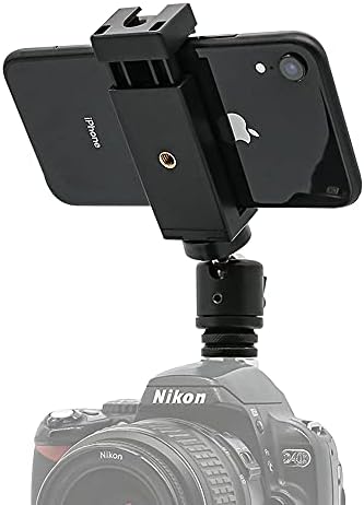Camera Hot Shoe Phone Holder, Flexible Phone Tripod Mount Adapter with Cold Shoe Mount for Microphone LED Light for iPhone Samsung Pixel Canon Nikon DSLR Camera Photography