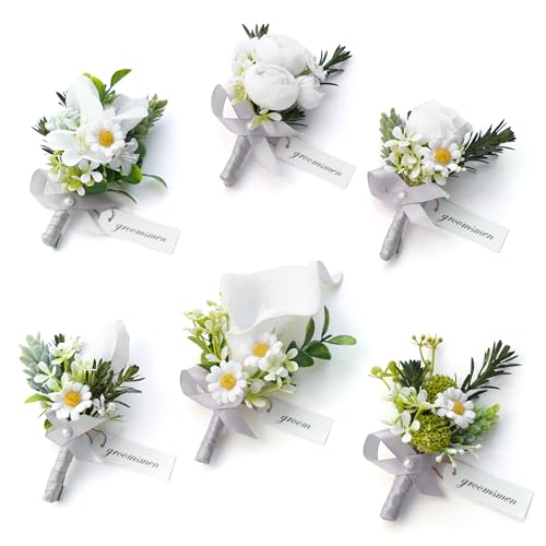 White Daisy Calla Lilies Boutonniere Set