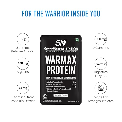 Image of Steadfast Nutrition Warmax Whey Protein Isolate & Hydrolysate Powder 32G Ultra Fast Release Protein (Chocolate 30 Sachets, 1200g)