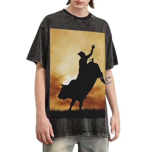 T-shirt Bull Riding imprimé vintage haut ample manches courtes