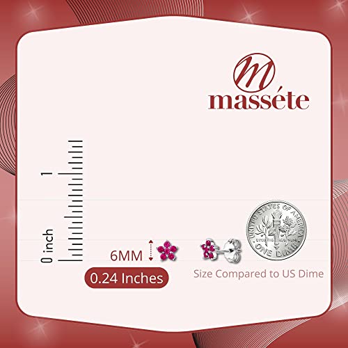 Sterling Silver Small Flower Stud Earrings Simulated Ruby For Girls 6Mm #TOP2