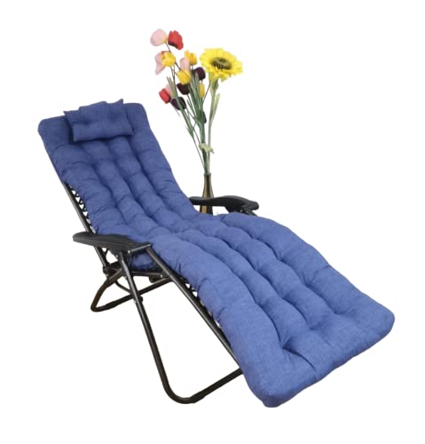 REINO MANSIDI Cojín Tumbona 180x55x6cm Reclinable con Almohada Reposacabeza, Colores Lisos. Colchoneta Tumbona Exterior con Relleno de Fibra Hueca. (Azul Oscuro)