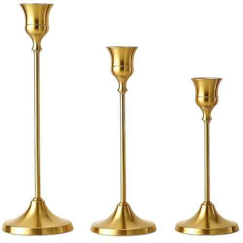 Gold Candle Holders, Set of 3 Elegant Copper Gold Candlestick Holders for Home Decor, Dining Table Centerpiece, Wedding and Holiday Decorations