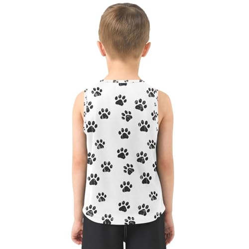 J JOYSAY Distressed Paw Footprint White Boys Tank Top Sleeveless Muscle Shirts Quick Dry Kids T-Shirts 3-15T3