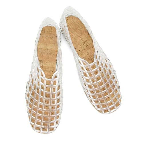 Image of Jelly Mesh Ballet Flats for Women Fishnet PVC Clear Hollow Jellies Sandals Comfortable Beach Ballerina Flats Shoes