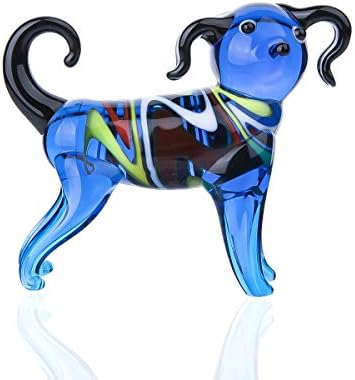 Hand Blown Glass Blue Dog Glass Statue Ornament Puppy Figurine(Dog)