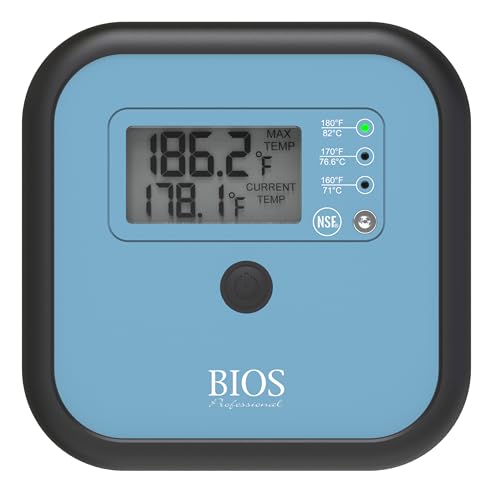 BIOS Professional Commercial Dishwasher Thermometer, Large Digital Display: Current & Max Temperature, Range: 0-90°C (32-194°F), Colour Coded Temp. Light Indicator, Waterproof (IP67), NSF Certified by BIOS Professional - Used condition - CA$34.69