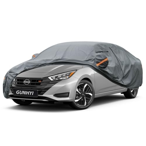 Image of GUNHYI Premium Car Cover Custom Fit Nissan Versa, 16 Layers Heavy Duty Car Cover Waterproof All Weather with Zipper Door for Sun Rain Snow Dust Uv Protection