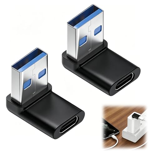 Image of Verilux 2Pcs Right Angle Type C Female to USB Male Adapter, Type C to USB 3.1 Charger Converter Support 10Gbps Speedy Data Transfer Compatible with iPhone 17 /16 /15, Galaxy S26 /S25 /S24, Black