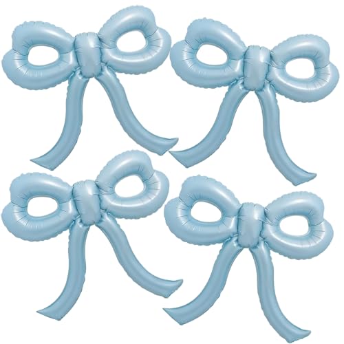 Image of 4 Pcs Baby Blue Bow Balloons Bow Birthday Party Decorations for Girl Women Bow Decor Blue Birthday Decorations Giant Dusty Blue Balloons for Baby Shower Bridal Bachelorette Party Supplies