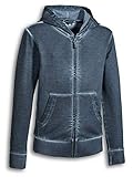 Gr.128-152 reine Baumwolle Pocopiano Jungen Sweatjacke Sweatshirt Jacke mit Reißverschuß & Kapuze Garment Dyed, Größe: 128, Farbe: blau