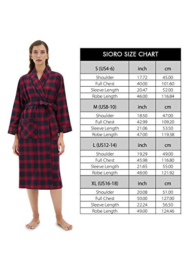 Sioro Womens Robe Flannel Cotton Plaid Bathrobe Soft Shawl Collar Loungewear, Christmas Red And Green Plaid, Large #TOP4