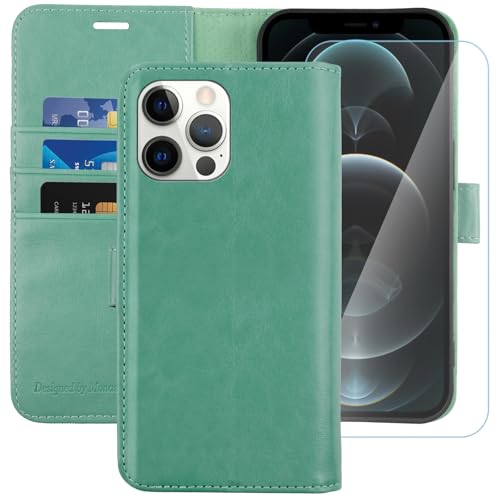 Etui iPhone 12 antichoc avec fentes pour cartes et support portefeuille menthe