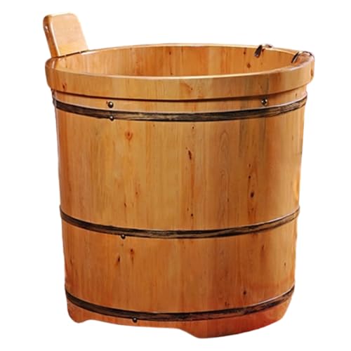 PP-Vic Bañera Redonda De Madera Maciza, Baño Pequeño De Estilo Japonés, Bañera Profunda para Adultos, Bañera De Madera Independiente para Interiores Espacio para Espacios,90cm/35.4n