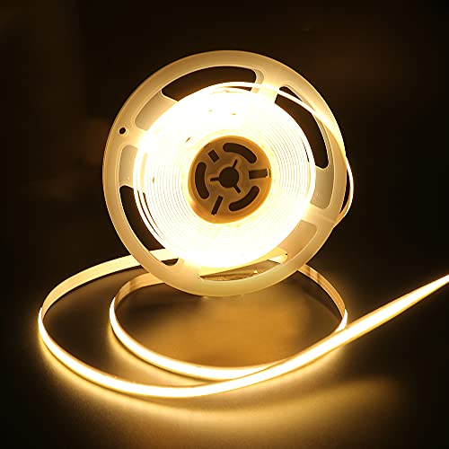 Wisada Dimmbar COB LED Streifen 2m, DC 12V 320 LEDs/m Flexibler LED Lichtband, Innenbereich Nicht Wasserdichte Warmweiß COB LED Band Lichterketten mit RF Dimmer & 12V Netzteil für Schrankbeleuchtung Cover