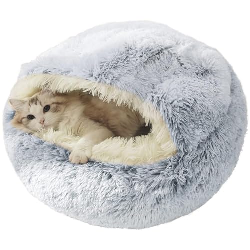 Riazdiw 猫 ベッド 犬 ベッド 冬ドーム 猫ハウス ペットベッド 猫 犬 クッション 猫 寝床 暖かい 滑り止め 洗える ふわふわ 柔らかい 犬猫兼用 貝殻型 室内用 保温防寒 冬寒さ対策 ペットベッド ドーム 犬 猫用 グラデーション (グレー