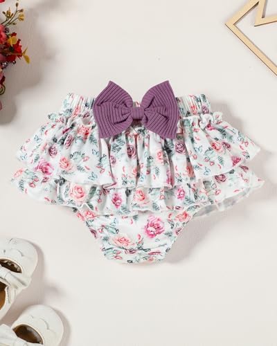 FAMIHAO Big Sister Little Sister Matching Outfits Baby Girl Romper Tops with Floral Shorts Summer Clothes Set,3-6M Purple — view 4