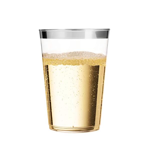 Munfix 100 de plata de vasos de plástico de 14 onzas claros vasos de plástico vasos montura de plata y tazas de fantasía vasos desechables de boda copas elegantes del partido con el borde de plata - Imagen 7