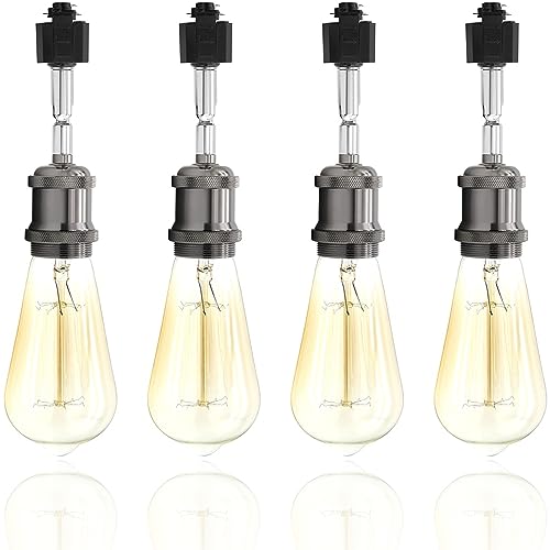 Hiiglxii H Type Track Lighting Heads E26 Track Light Heads Modern Pendant Track Lighting Fixtures Ceiling with Glass Lamp Shade for Kitchen, H Track Lighting Rail System Compatible, 4 Pack (No Bulbs) by Hiiglxii - Used condition - Image 9