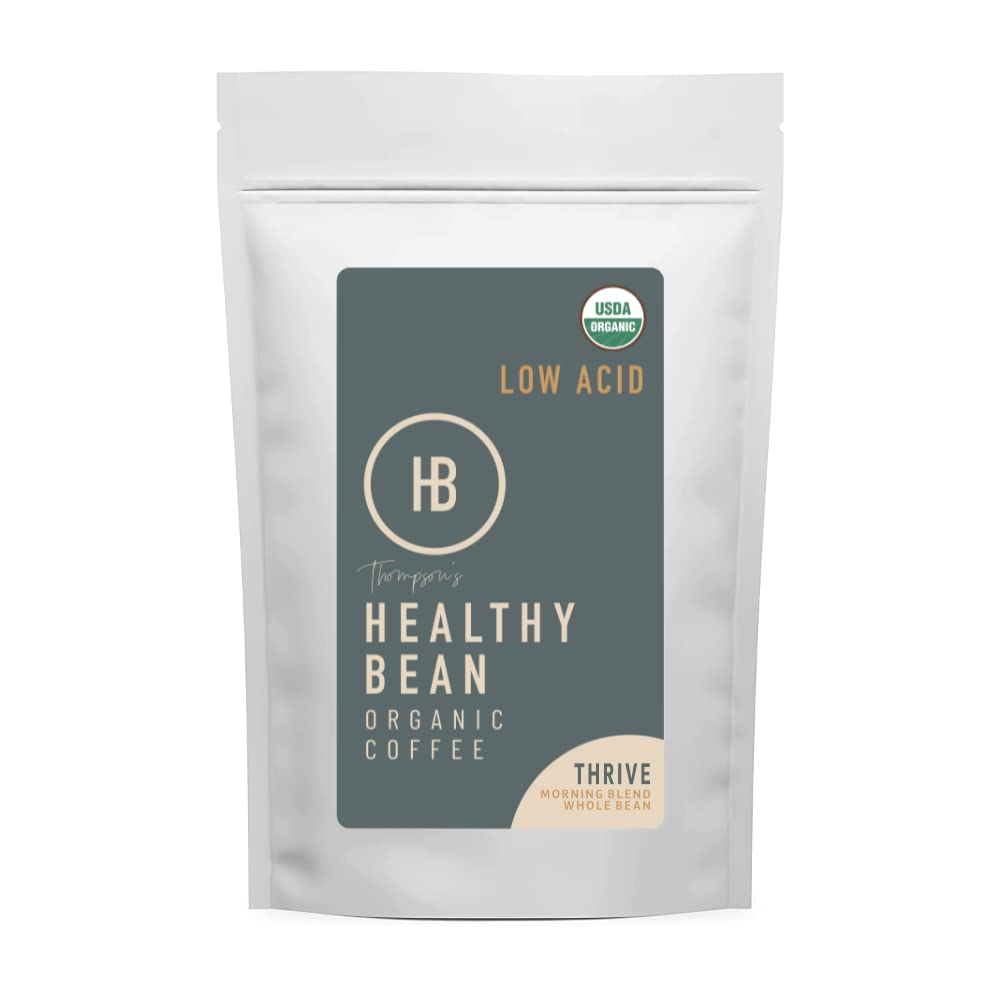 Healthy Bean Coffee Thrive Morning Blend - Whole Bean Low Acid Coffee for Sensitive Stomach, Smooth and Rich Flavor - USDA Organic, Medium Roast Coffee Beans, 11oz