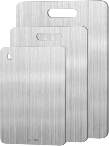 3Pcs 316 Stainless Steel Cutting Board Set - Double-Sided Food Grade Chopping Boards, Multi-Functional Anti-Bacterial Kitchen Baking Sheets (S, M, L,)